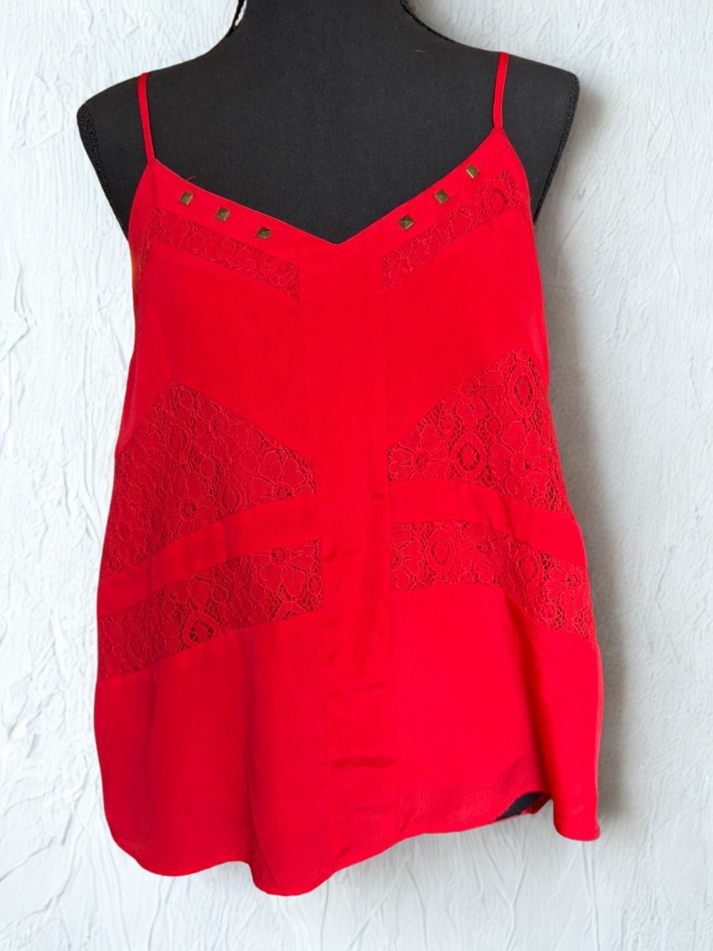 Red Lace-Trim Spaghetti Strap Cami